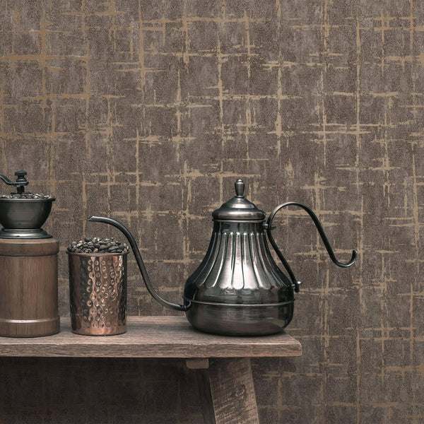Luxury Brown Abstract Geometric 3D Embossed Wallpaper, Industrial Non-Woven Wall Covering, 41.7"W x 398"H, Washable Removable