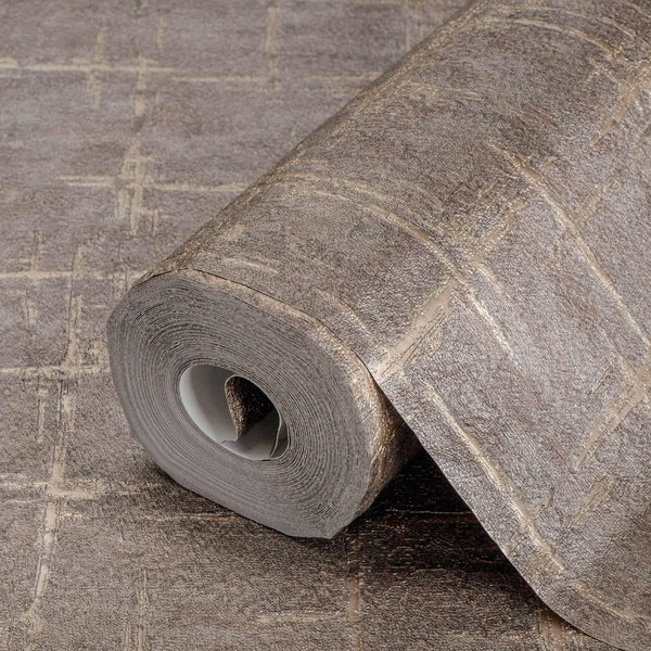 Luxury Brown Abstract Geometric 3D Embossed Wallpaper, Industrial Non-Woven Wall Covering, 41.7"W x 398"H, Washable Removable