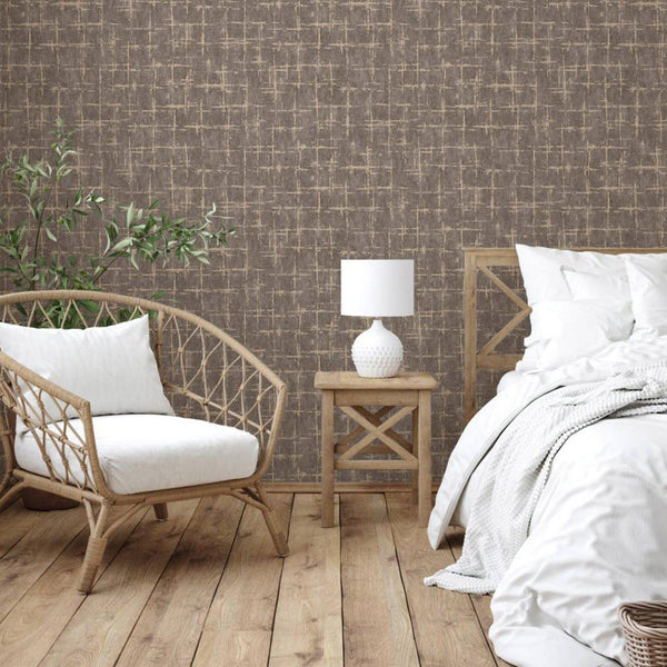 Luxury Brown Abstract Geometric 3D Embossed Wallpaper, Industrial Non-Woven Wall Covering, 41.7"W x 398"H, Washable Removable