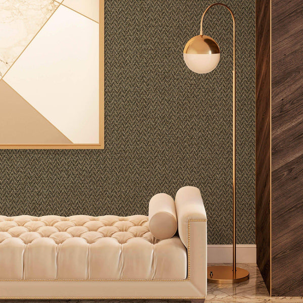Luxury Brown Chevron Fabric Textured Wallpaper, Premium Non-Woven Wall Covering, 41.7"W x 398"H, Washable Removable for Livin