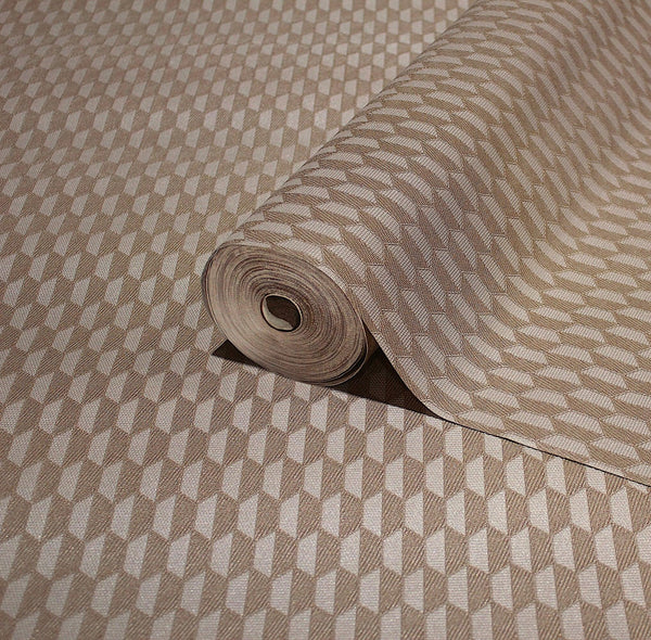Luxury Brown Geometric Textured Wallpaper, Contemporary Non-Woven Wall Covering, 41.7"W x 614"H, Washable Removable for Livin