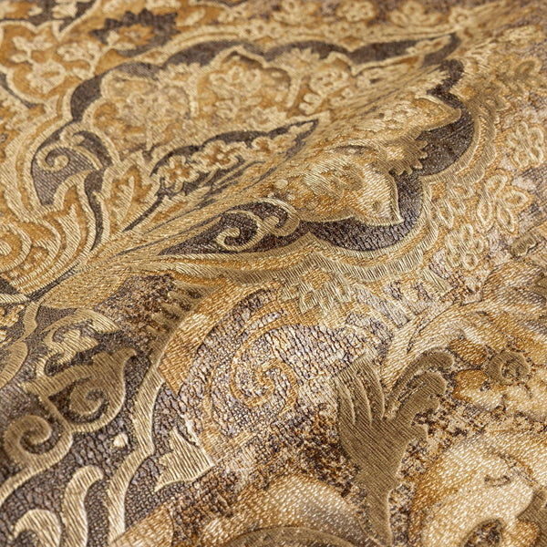 Luxury Brown Damask Textured 3D Embossed Wallpaper, Rustic Non-Woven Wall Covering, 41.7"W x 614"H, Washable Removable for Li