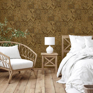 Luxury Brown Damask Textured 3D Embossed Wallpaper, Rustic Non-Woven Wall Covering, 41.7"W x 614"H, Washable Removable for Li