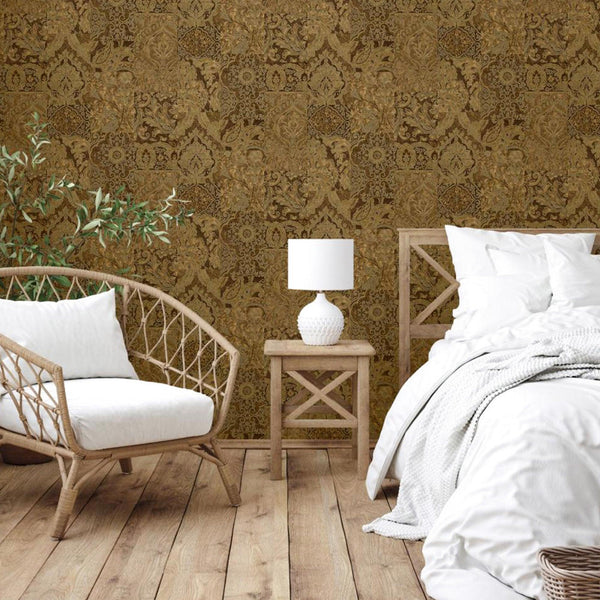 Luxury Brown Damask Textured 3D Embossed Wallpaper, Rustic Non-Woven Wall Covering, 41.7"W x 614"H, Washable Removable for Li