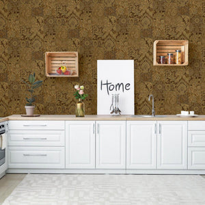 Luxury Brown Damask Textured 3D Embossed Wallpaper, Rustic Non-Woven Wall Covering, 41.7"W x 614"H, Washable Removable for Li