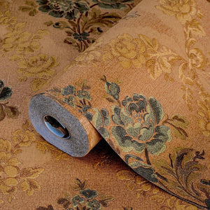 Luxury Brown Floral Geometric Textured Wallpaper, Farmhouse Non-Woven Wall Covering, 41.7"W x 614"H, Washable Removable for L