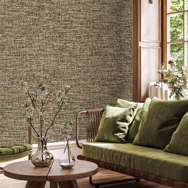 Luxury Brown Abstract Fabric 3D Embossed Wallpaper, Farmhouse Non-Woven Wall Covering, 41.7"W x 614"H, Washable Removable for