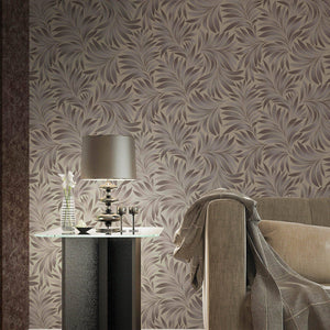 Luxury Brown Leaves Embossed 3D Embossed Wallpaper, Farmhouse Non-Woven Wall Covering, 41.7"W x 398"H, Washable Removable for