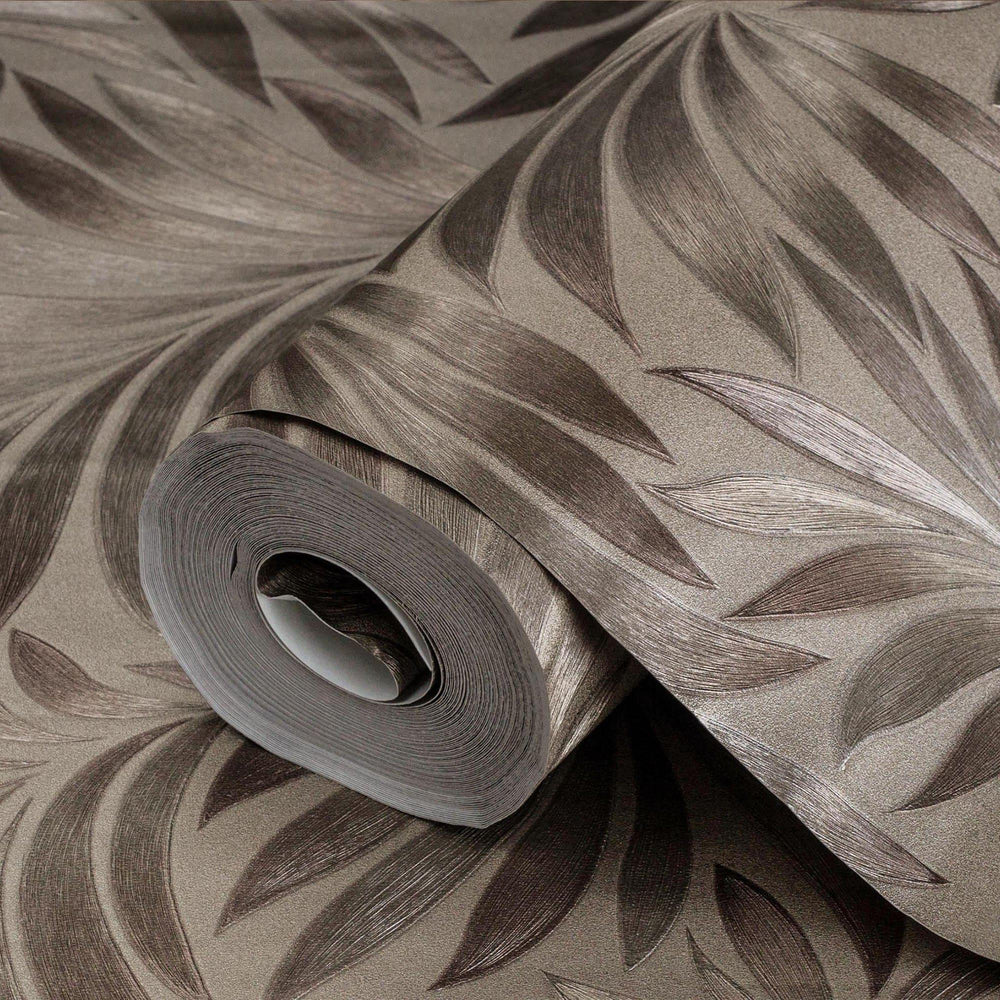 Luxury Brown Leaves Embossed 3D Embossed Wallpaper, Farmhouse Non-Woven Wall Covering, 41.7"W x 398"H, Washable Removable for