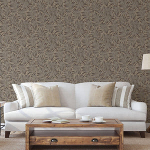 Luxury Brown Leaves Embossed 3D Embossed Wallpaper, Farmhouse Non-Woven Wall Covering, 41.7"W x 398"H, Washable Removable for