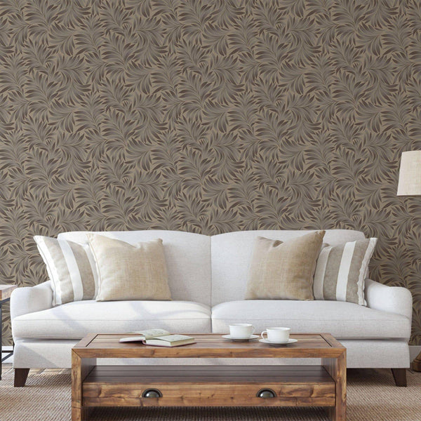 Luxury Brown Leaves Embossed 3D Embossed Wallpaper, Farmhouse Non-Woven Wall Covering, 41.7"W x 398"H, Washable Removable for
