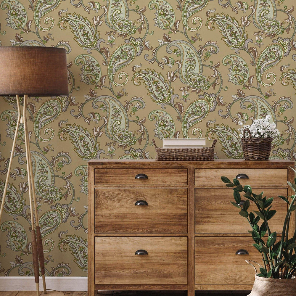 Luxury Brown Paisley Textured Wallpaper, Country Non-Woven Wall Covering, 41.7"W x 614"H, Washable Removable for Living Room 