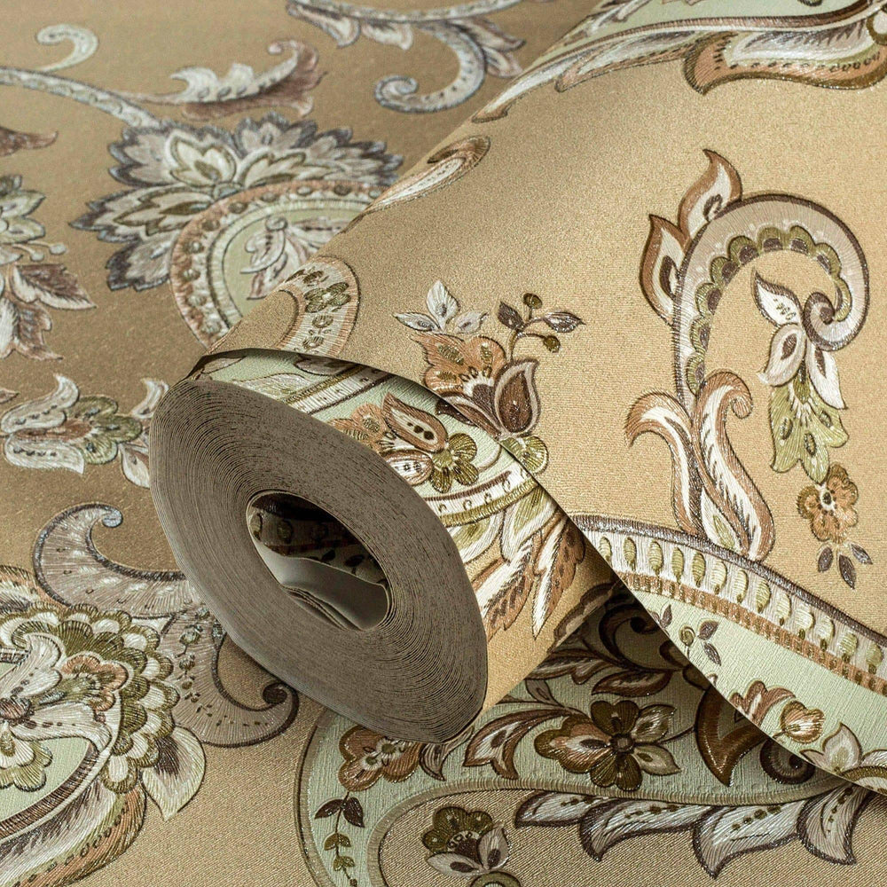Luxury Brown Paisley Textured Wallpaper, Country Non-Woven Wall Covering, 41.7"W x 614"H, Washable Removable for Living Room 