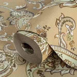 Luxury Brown Paisley Textured Wallpaper, Country Non-Woven Wall Covering, 41.7"W x 614"H, Washable Removable for Living Room 