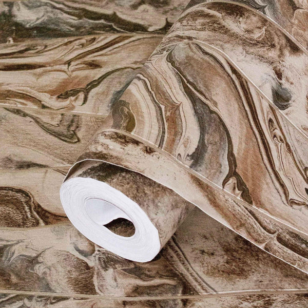 Luxury Brown Marble Striped Wallpaper, Modern Non-Woven Wall Covering, 41.7"W x 398"H, Washable Removable for Living Room Bed