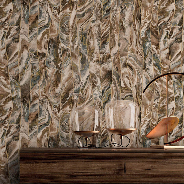 Luxury Brown Marble Striped Wallpaper, Modern Non-Woven Wall Covering, 41.7"W x 398"H, Washable Removable for Living Room Bed