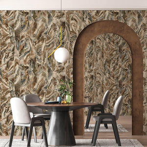 Luxury Brown Marble Striped Wallpaper, Modern Non-Woven Wall Covering, 41.7"W x 398"H, Washable Removable for Living Room Bed
