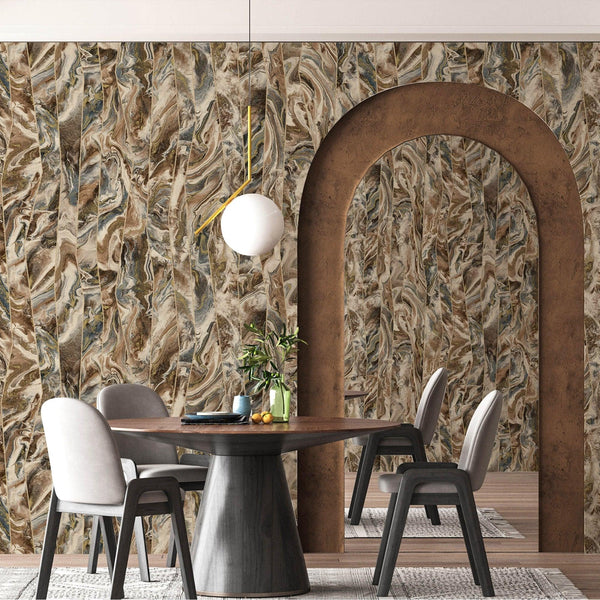 Luxury Brown Marble Striped Wallpaper, Modern Non-Woven Wall Covering, 41.7"W x 398"H, Washable Removable for Living Room Bed