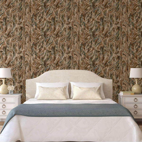 Luxury Brown Marble Striped Wallpaper, Modern Non-Woven Wall Covering, 41.7"W x 398"H, Washable Removable for Living Room Bed