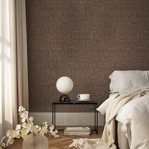 Luxury Brown Geometric Textured Wallpaper, Boho Non-Woven Wall Covering, 41.7"W x 614"H, Washable Removable for Living Room B