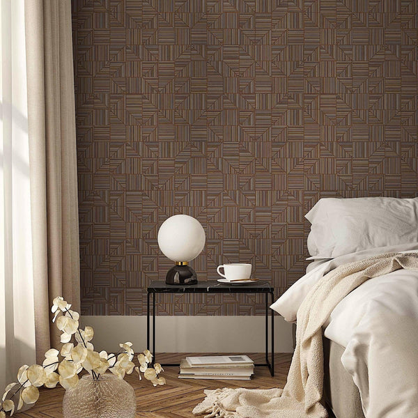 Luxury Brown Geometric Textured Wallpaper, Boho Non-Woven Wall Covering, 41.7"W x 614"H, Washable Removable for Living Room B