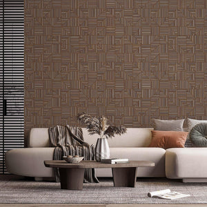 Luxury Brown Geometric Textured Wallpaper, Boho Non-Woven Wall Covering, 41.7"W x 614"H, Washable Removable for Living Room B