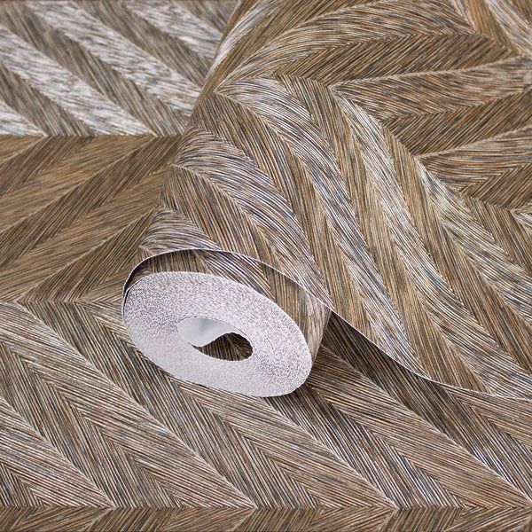 Luxury Brown Chevron Geometric Wallpaper, Glam Non-Woven Wall Covering, 41.7"W x 398"H, Washable Removable for Living Room Be