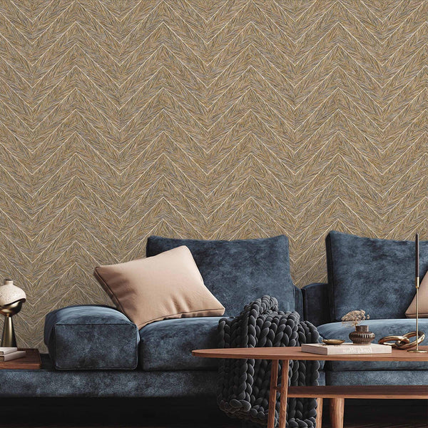 Luxury Brown Chevron Geometric Wallpaper, Glam Non-Woven Wall Covering, 41.7"W x 398"H, Washable Removable for Living Room Be