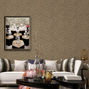Luxury Brown Chevron Geometric Wallpaper, Glam Non-Woven Wall Covering, 41.7"W x 398"H, Washable Removable for Living Room Be