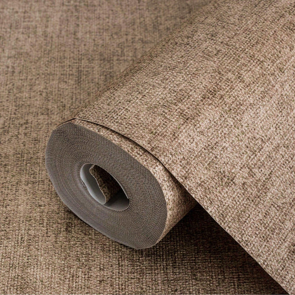 Luxury Brown Fabric Textured Wallpaper, Premium Non-Woven Wall Covering, 41.7"W x 398"H, Washable Removable for Living Room B