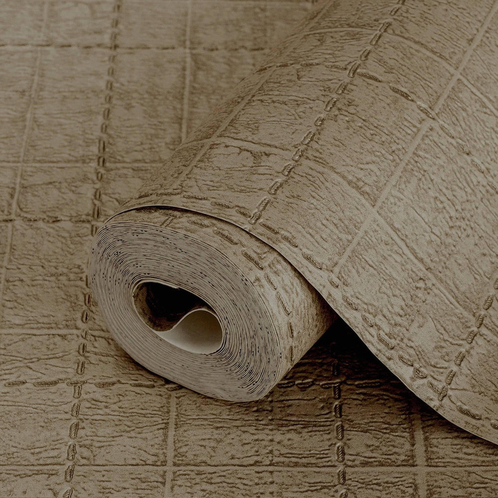Luxury Brown Geometric Textured Wallpaper, Premium Non-Woven Wall Covering, 41.7"W x 398"H, Washable Removable for Living Roo