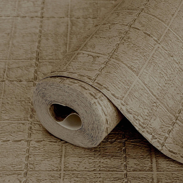 Luxury Brown Geometric Textured Wallpaper, Premium Non-Woven Wall Covering, 41.7"W x 398"H, Washable Removable for Living Roo