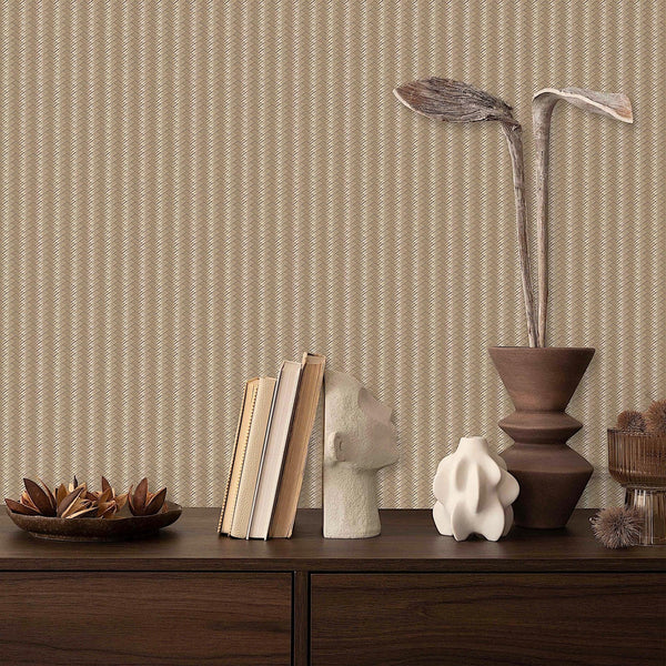 Luxury Brown Chevron Embossed 3D Embossed Wallpaper, Country Non-Woven Wall Covering, 41.7"W x 614"H, Washable Removable for 