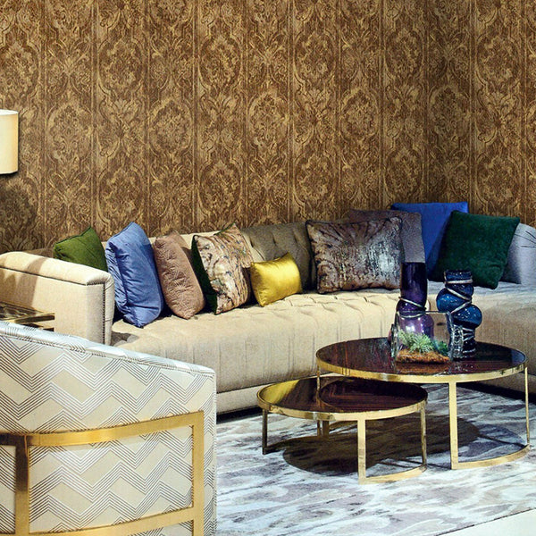 Luxury Brown Damask Abstract Textured Wallpaper, Boho Non-Woven Wall Covering, 41.7"W x 398"H, Washable Removable for Living 