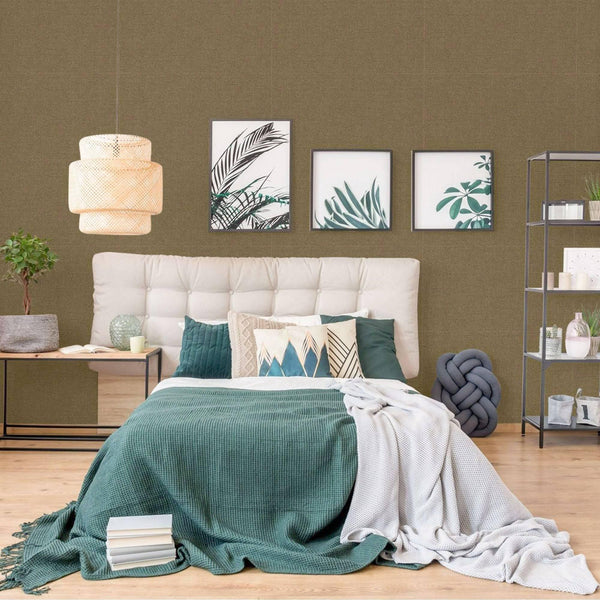 Luxury Brown Fabric Textured Wallpaper, Premium Non-Woven Wall Covering, 41.7"W x 398"H, Washable Removable for Living Room B