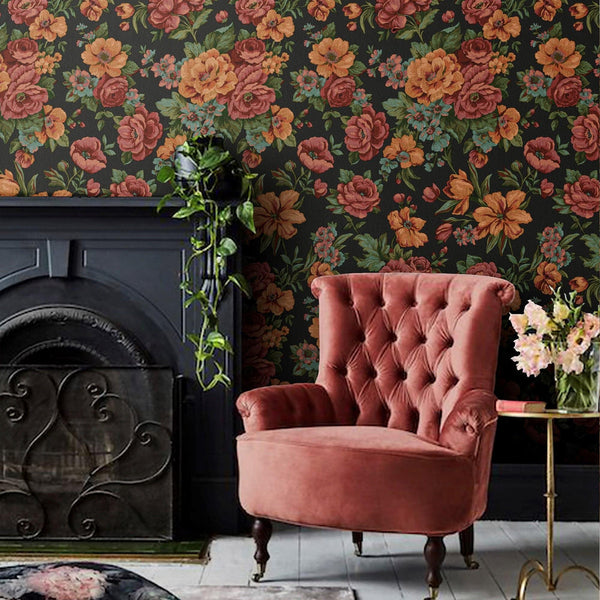 Luxury Black Floral Embossed 3D Embossed Wallpaper, Premium Non-Woven Wall Covering, 41.7"W x 614"H, Washable Removable for L