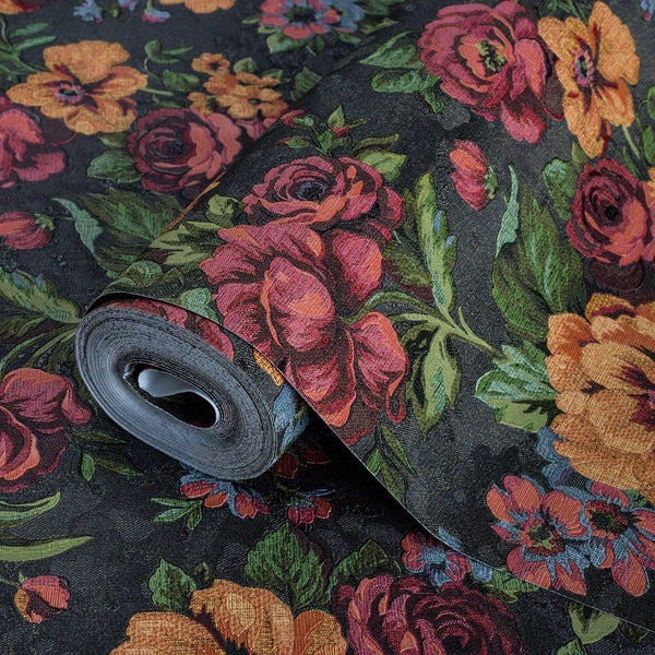 Luxury Black Floral Embossed 3D Embossed Wallpaper, Premium Non-Woven Wall Covering, 41.7"W x 614"H, Washable Removable for L