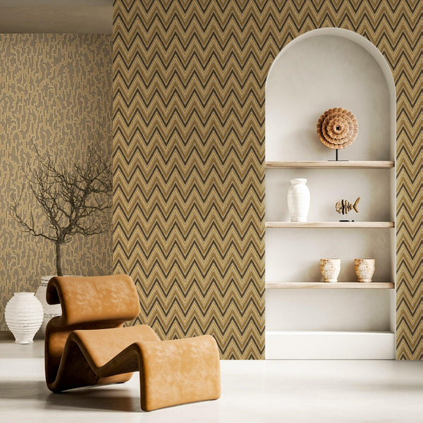 Luxury Brown Chevron Geometric Wallpaper, Boho Non-Woven Wall Covering, 41.7"W x 614"H, Washable Removable for Living Room Be