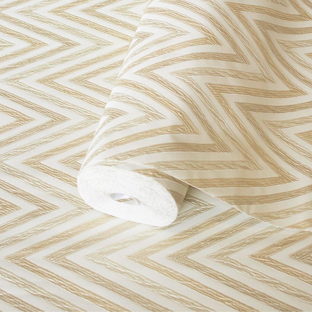 Luxury Beige Chevron Geometric Wallpaper, Traditional Non-Woven Wall Covering, 41.7"W x 614"H, Washable Removable for Living 