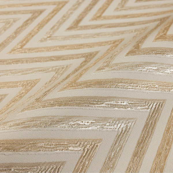 Luxury Beige Chevron Geometric Wallpaper, Traditional Non-Woven Wall Covering, 41.7"W x 614"H, Washable Removable for Living 