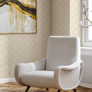 Luxury Beige Chevron Geometric Wallpaper, Traditional Non-Woven Wall Covering, 41.7"W x 614"H, Washable Removable for Living 