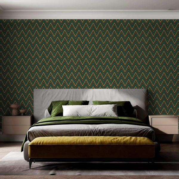 Luxury Blue Chevron Geometric Wallpaper, Traditional Non-Woven Wall Covering, 41.7"W x 614"H, Washable Removable for Living R