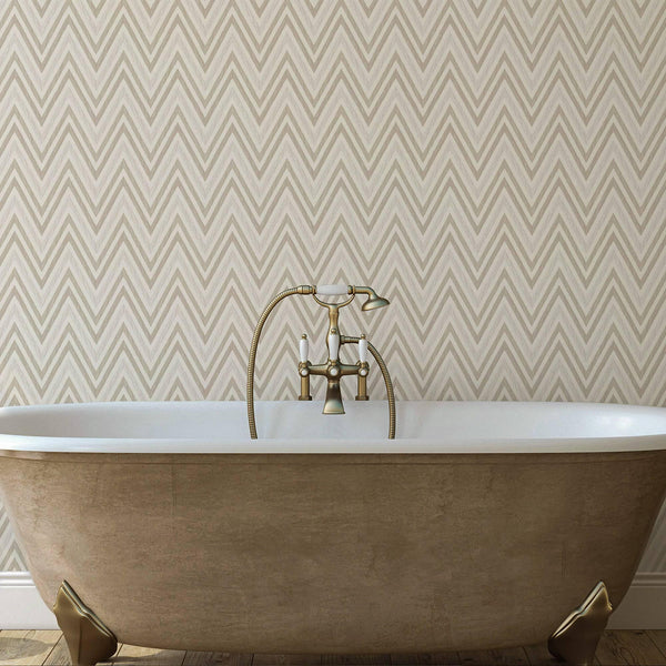 Luxury Beige Chevron Geometric Wallpaper, Coastal Non-Woven Wall Covering, 41.7"W x 614"H, Washable Removable for Living Room