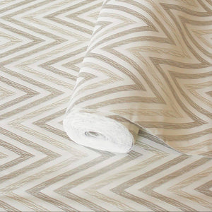Luxury Beige Chevron Geometric Wallpaper, Coastal Non-Woven Wall Covering, 41.7"W x 614"H, Washable Removable for Living Room