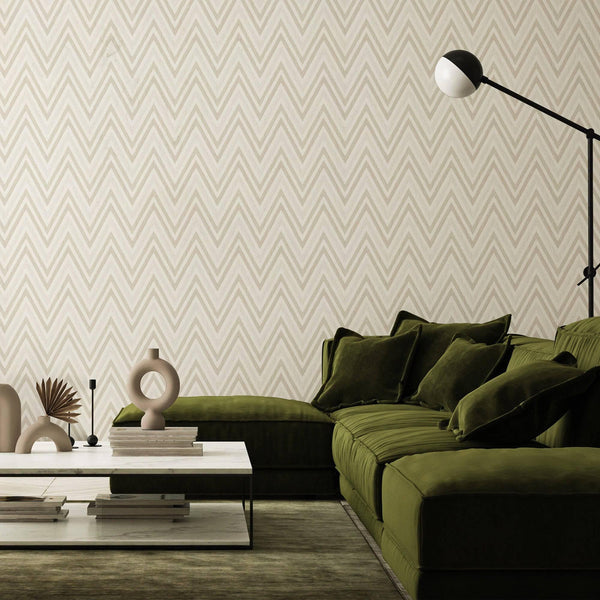 Luxury Beige Chevron Geometric Wallpaper, Coastal Non-Woven Wall Covering, 41.7"W x 614"H, Washable Removable for Living Room