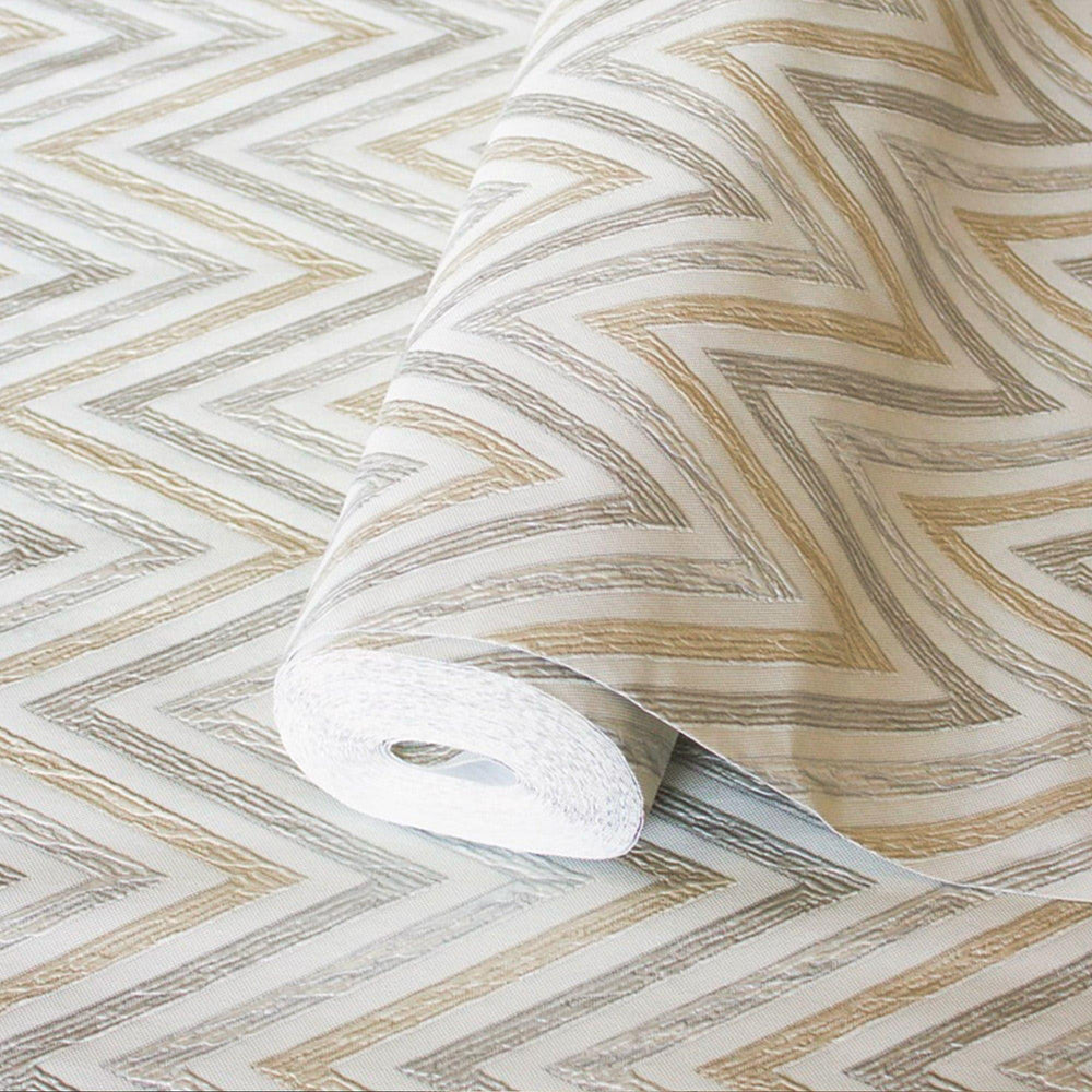 Luxury Cream Chevron Geometric Wallpaper, Contemporary Non-Woven Wall Covering, 41.7"W x 614"H, Washable Removable for Living