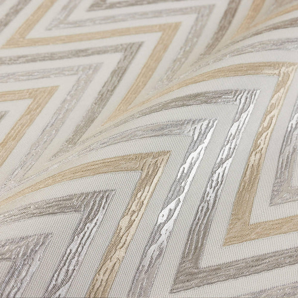 Luxury Cream Chevron Geometric Wallpaper, Contemporary Non-Woven Wall Covering, 41.7"W x 614"H, Washable Removable for Living