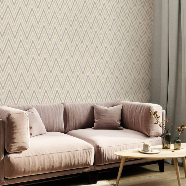 Luxury Cream Chevron Geometric Wallpaper, Contemporary Non-Woven Wall Covering, 41.7"W x 614"H, Washable Removable for Living