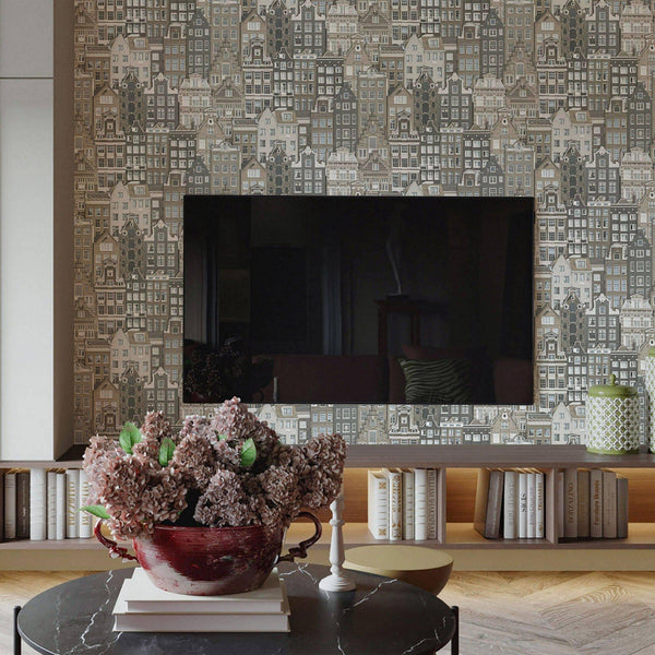 Luxury Gray Cityscape Embossed 3D Embossed Wallpaper, Modern Non-Woven Wall Covering, 41.7"W x 398"H, Washable Removable for 