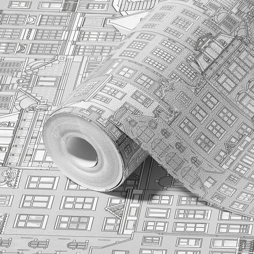 Luxury Gray Cityscape Embossed 3D Embossed Wallpaper, Traditional Non-Woven Wall Covering, 41.7"W x 398"H, Washable Removable